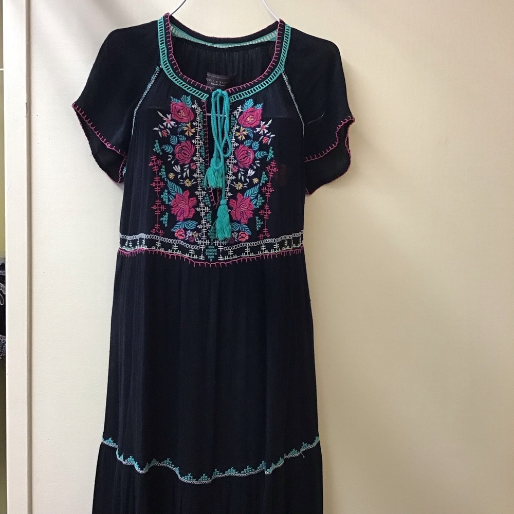 Double D Ranch Black Dress with Pink and Teal Embroidery